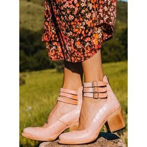 Freebird Pink Croc-Embossed Heeled Boots